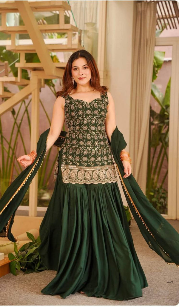 Faux Georgette Sharara Set Embroidery Party Wear