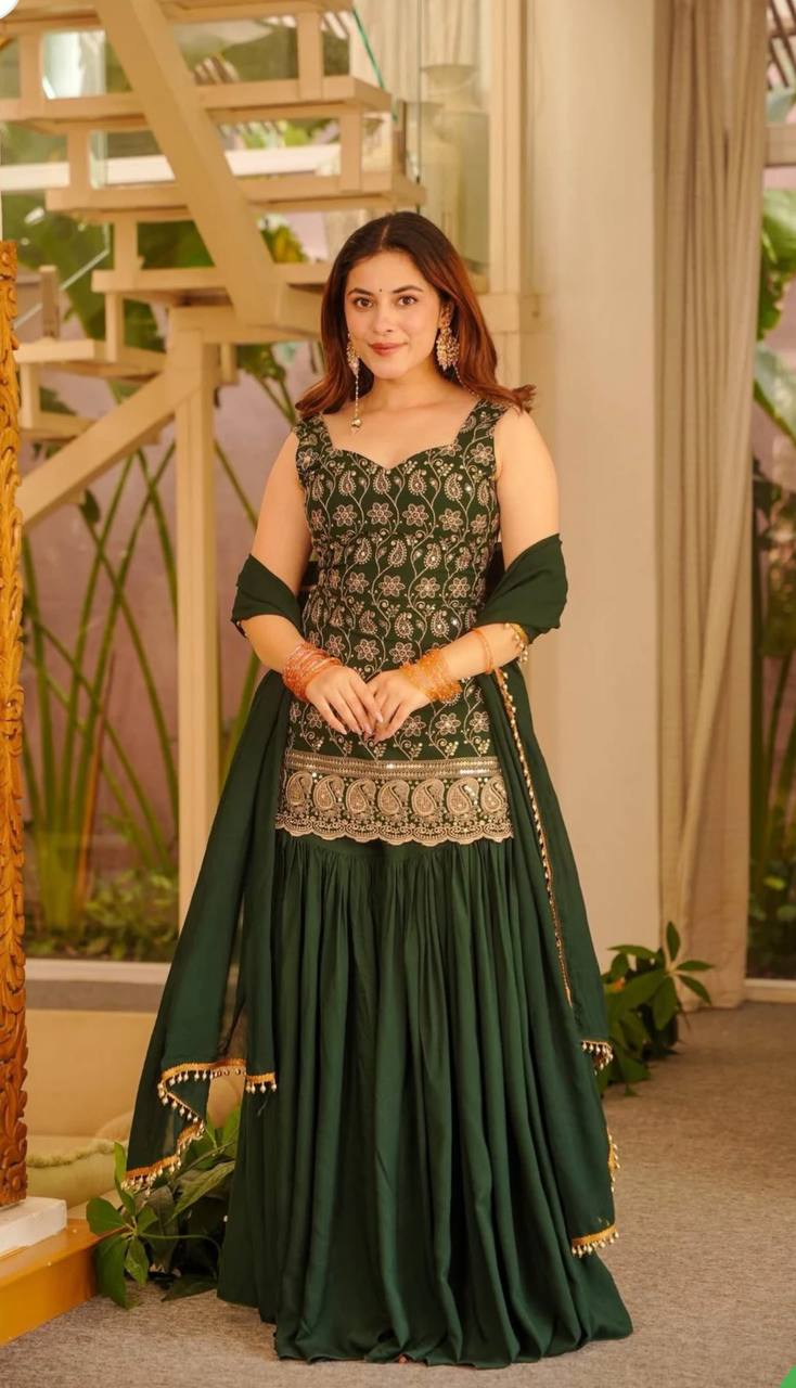 Faux Georgette Sharara Set Embroidery Party Wear