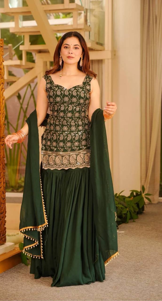 Faux Georgette Sharara Set Embroidery Party Wear