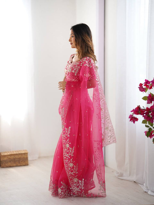Designer Heavy Organza Silk Saree with Thread & Sequin Embroidery