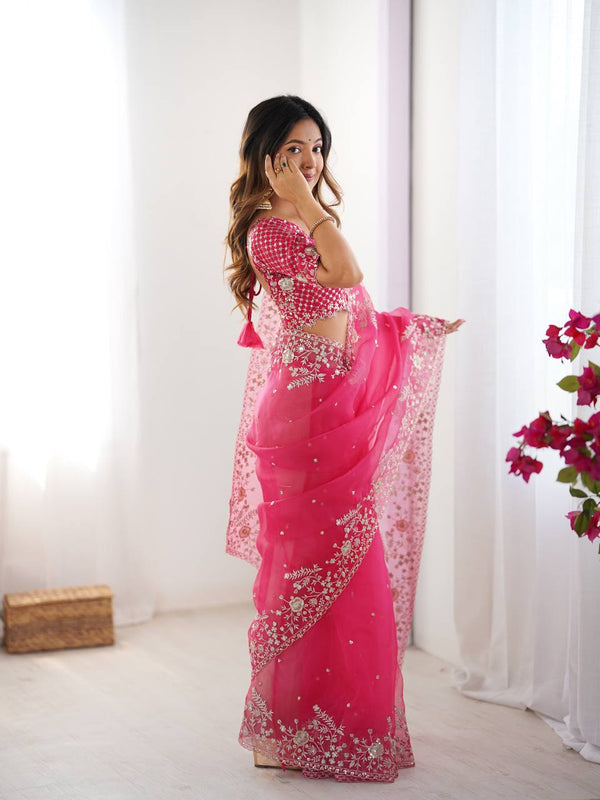 Designer Heavy Organza Silk Saree with Thread & Sequin Embroidery