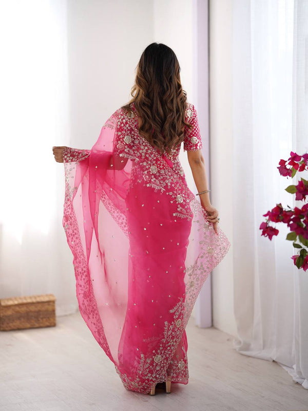 Designer Heavy Organza Silk Saree with Thread & Sequin Embroidery