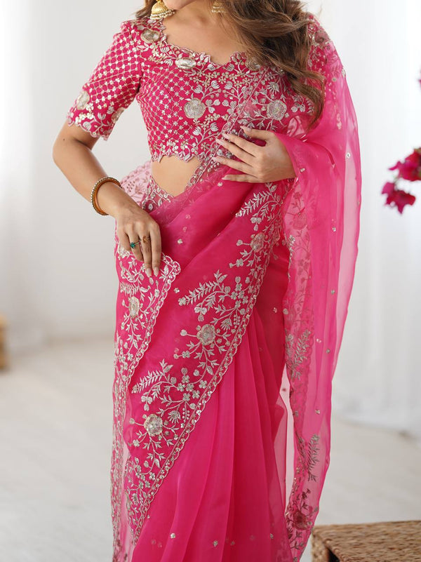 Designer Heavy Organza Silk Saree with Thread & Sequin Embroidery