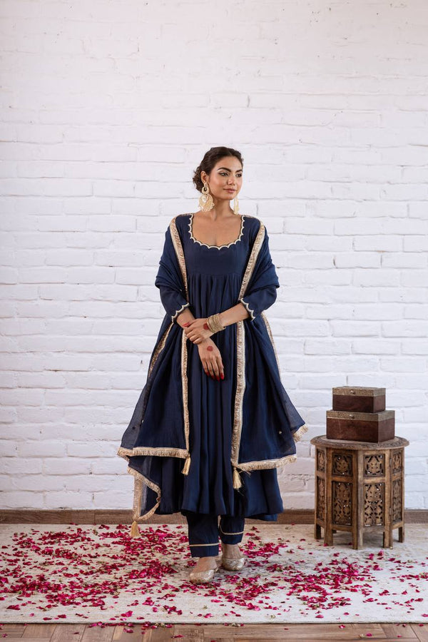 Vichitra Silk Beads Work Anarkali Gown Set