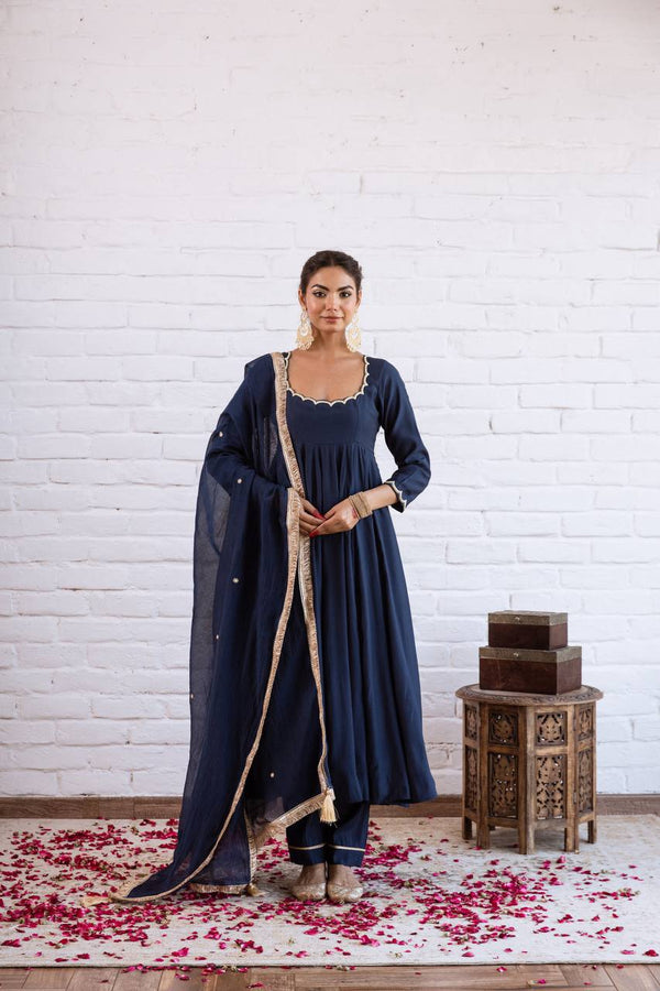 Vichitra Silk Beads Work Anarkali Gown Set