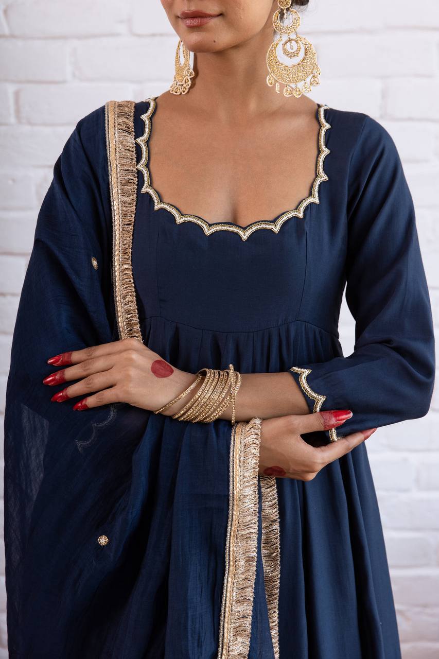 Vichitra Silk Beads Work Anarkali Gown Set