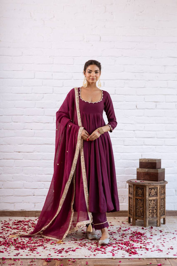 Vichitra Silk Beads Work Anarkali Gown Set
