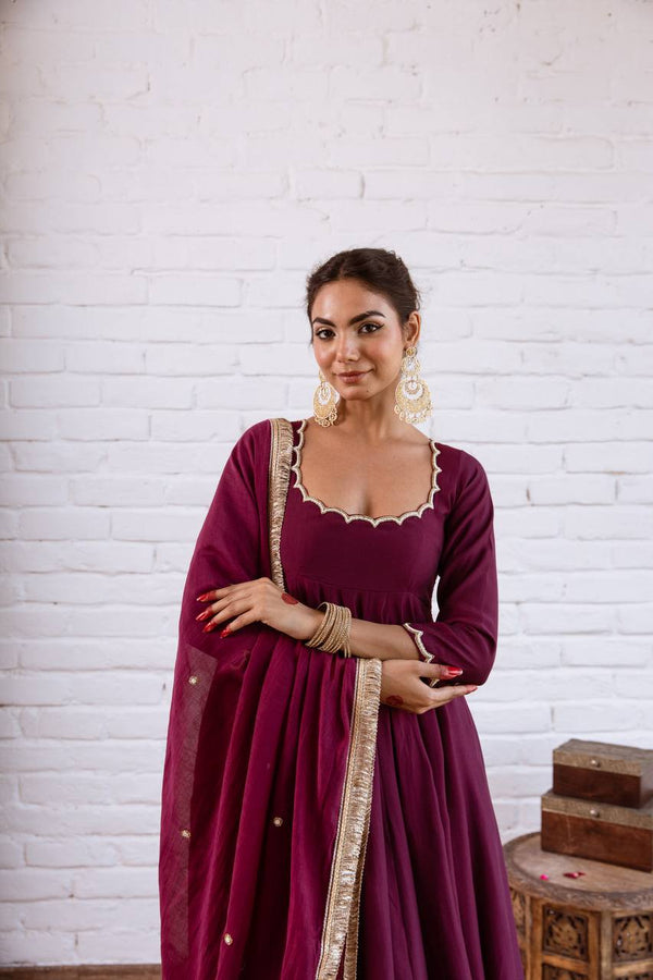 Vichitra Silk Beads Work Anarkali Gown Set