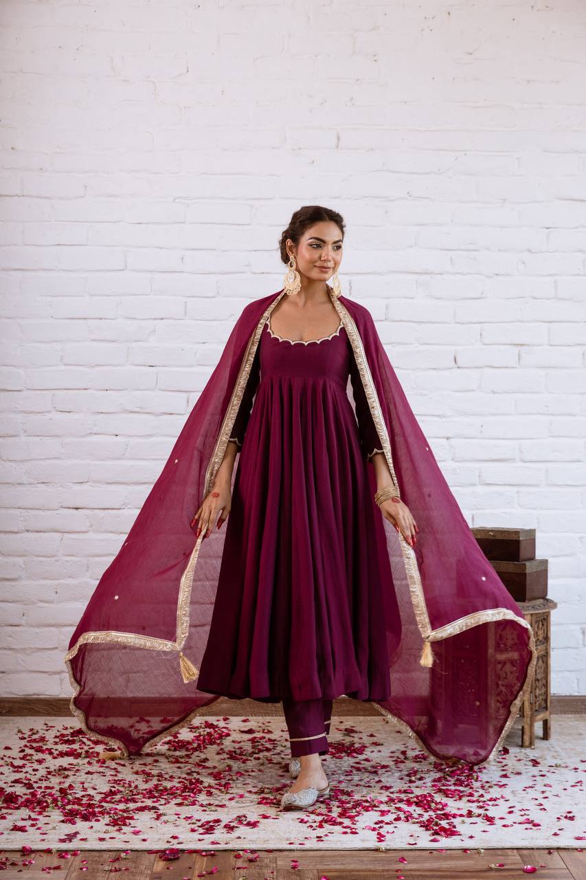 Vichitra Silk Beads Work Anarkali Gown Set