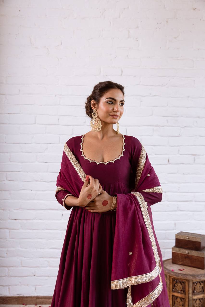 Vichitra Silk Beads Work Anarkali Gown Set