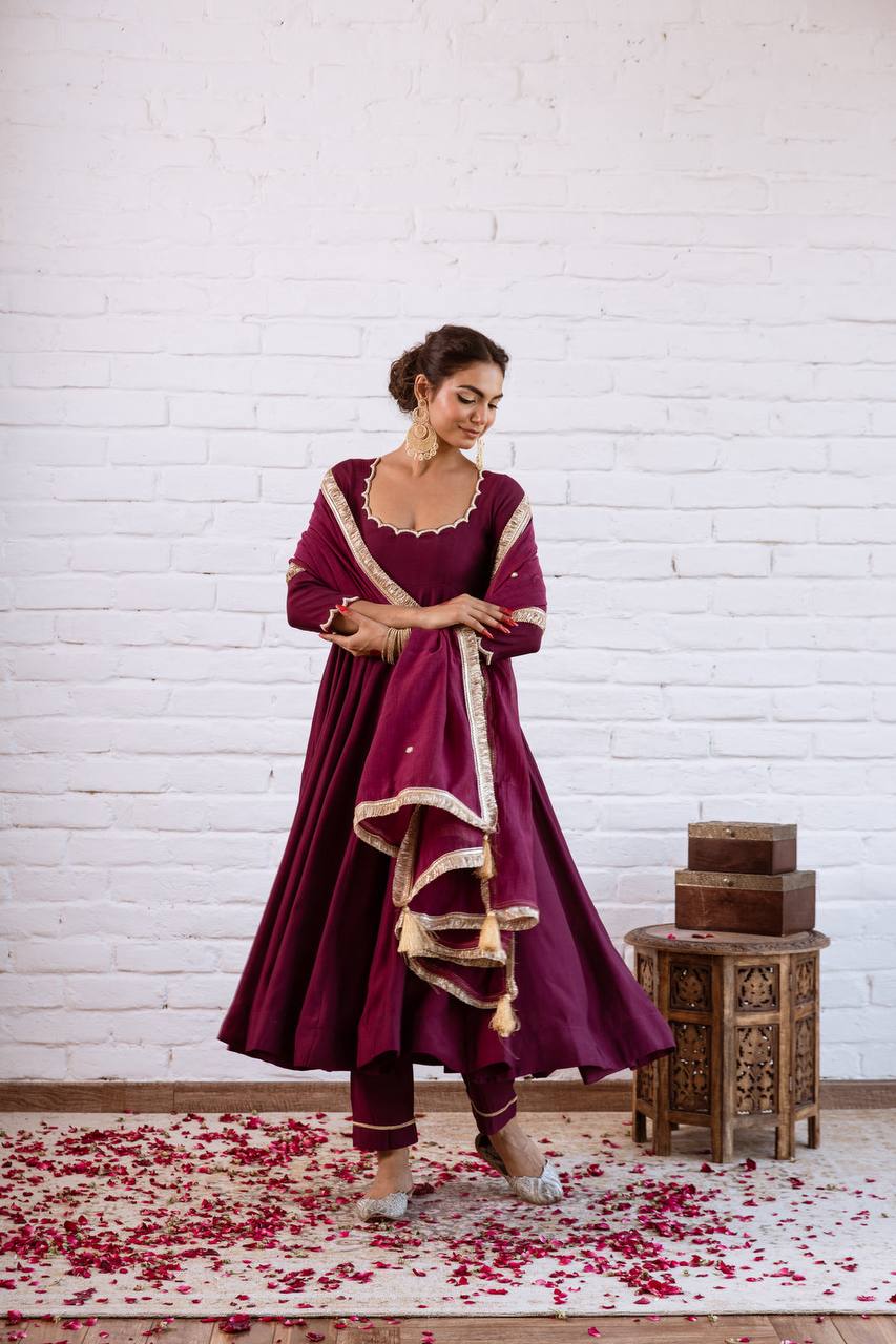 Vichitra Silk Beads Work Anarkali Gown Set