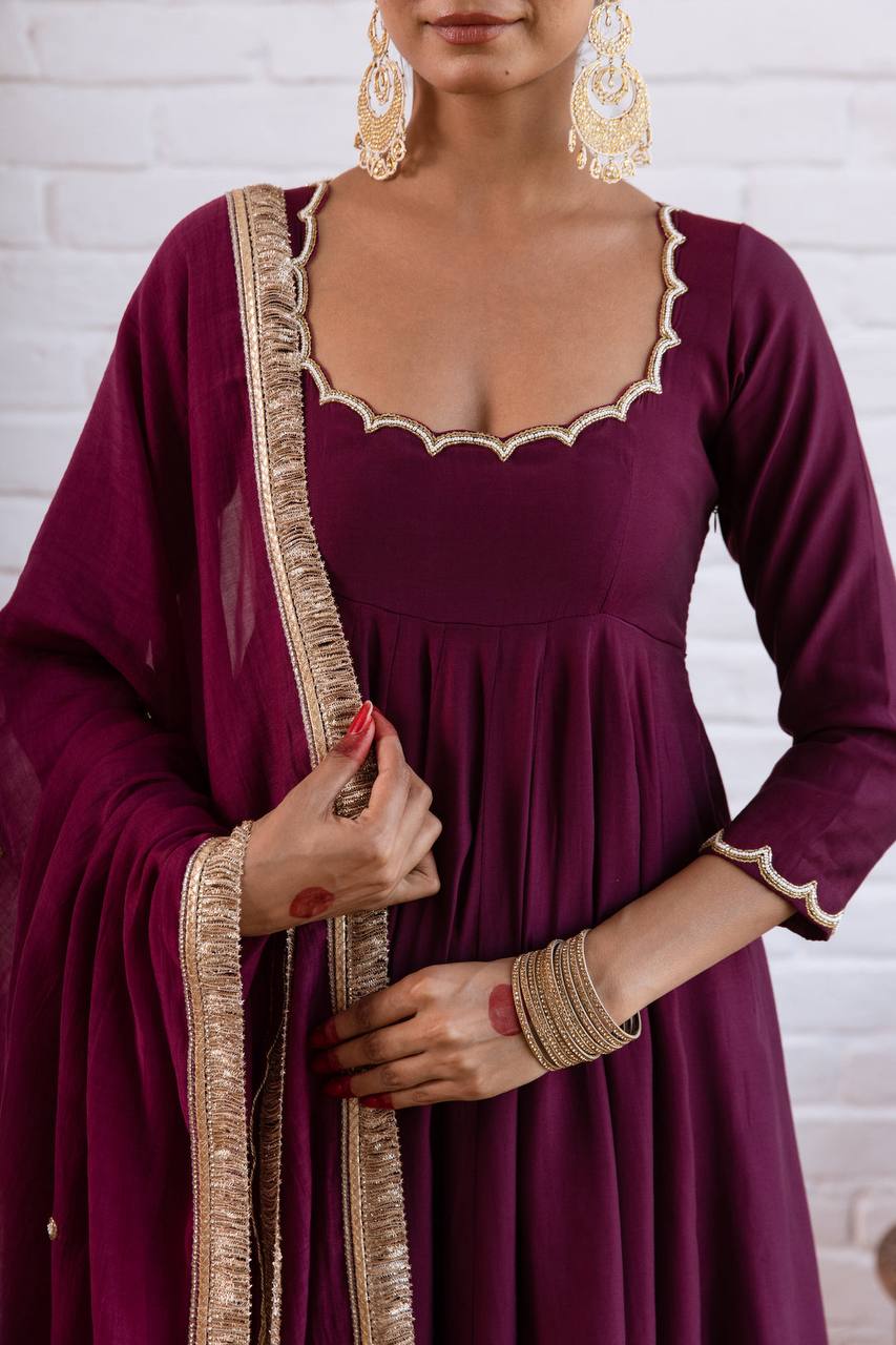Vichitra Silk Beads Work Anarkali Gown Set