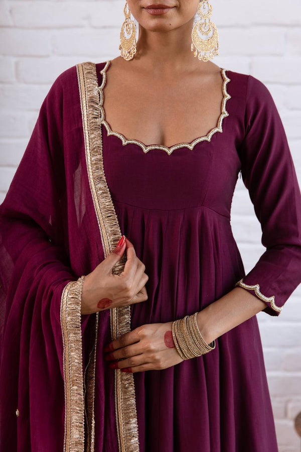 Vichitra Silk Beads Work Anarkali Gown Set