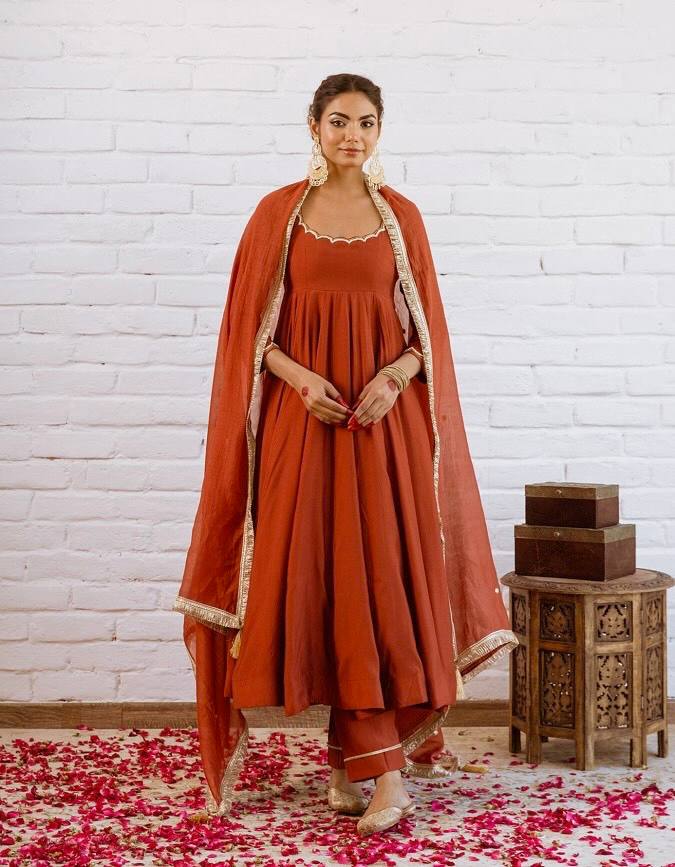 Vichitra Silk Beads Work Anarkali Gown Set