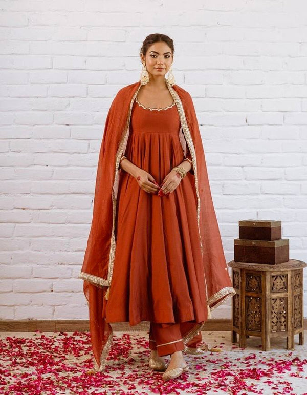 Vichitra Silk Beads Work Anarkali Gown Set