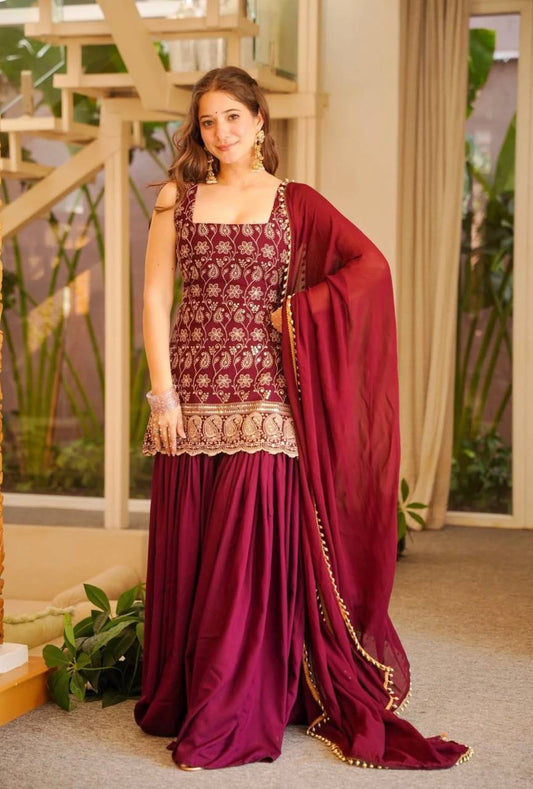 Faux Georgette Sharara Set Embroidery Party Wear