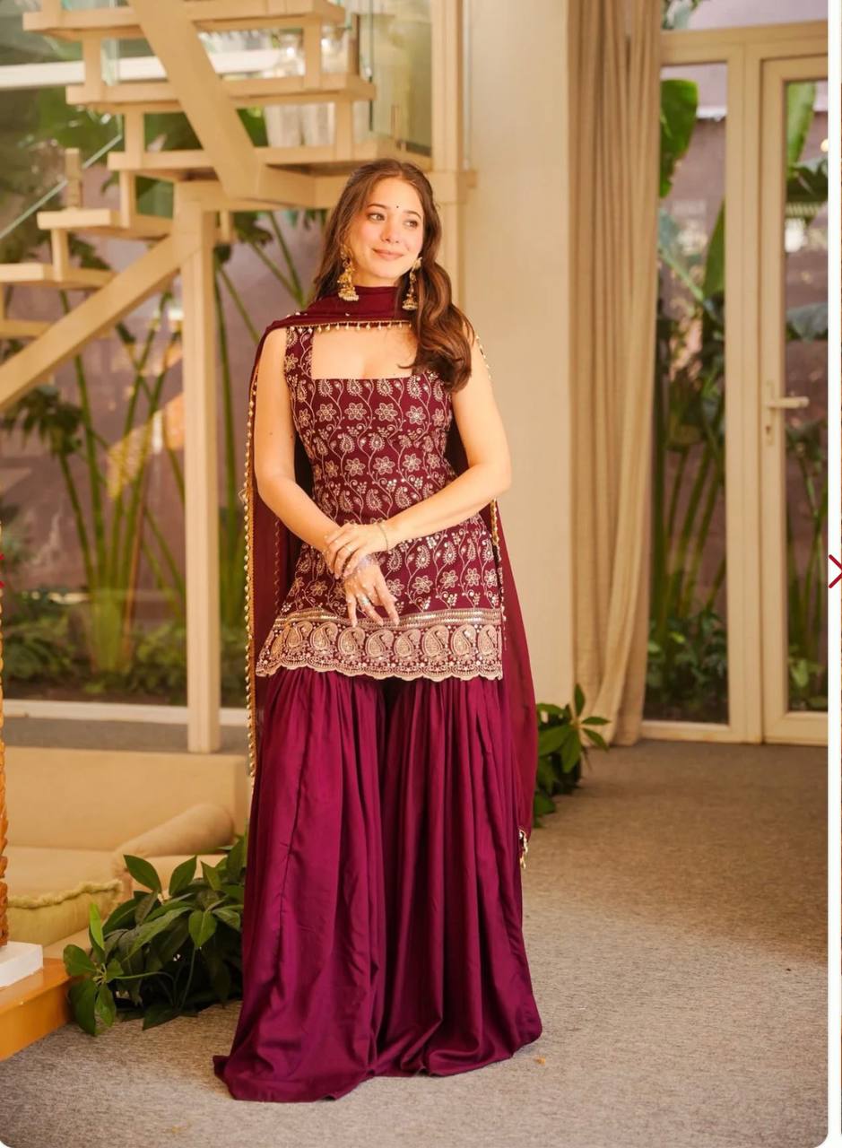 Faux Georgette Sharara Set Embroidery Party Wear