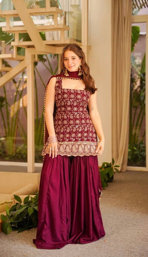 Faux Georgette Sharara Set Embroidery Party Wear