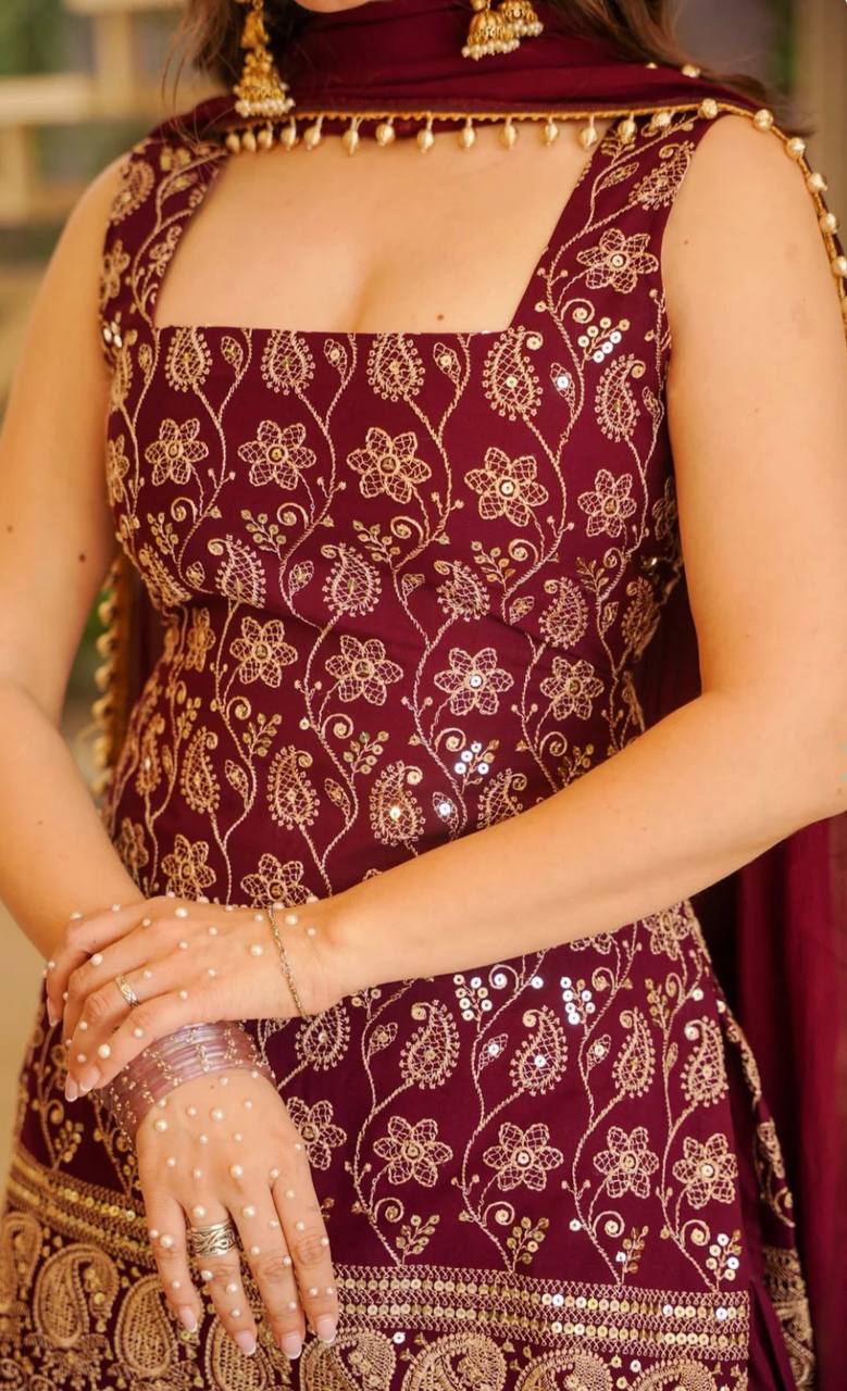 Faux Georgette Sharara Set Embroidery Party Wear