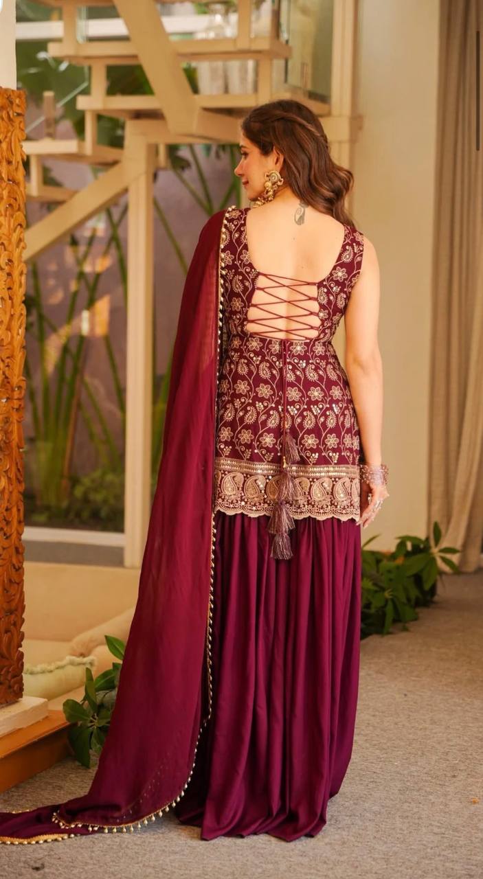 Faux Georgette Sharara Set Embroidery Party Wear