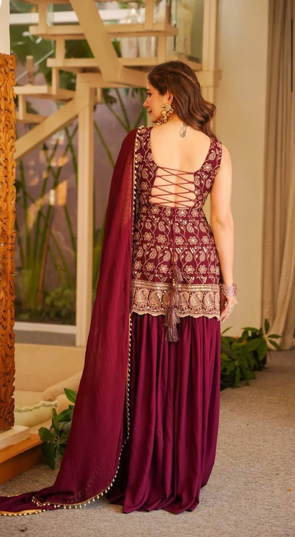 Faux Georgette Sharara Set Embroidery Party Wear