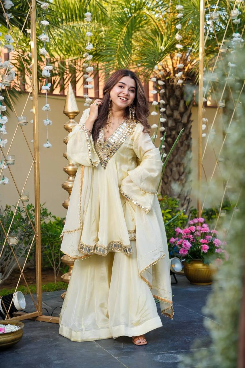 Cosmos Gold Mirror Work Sharara Set