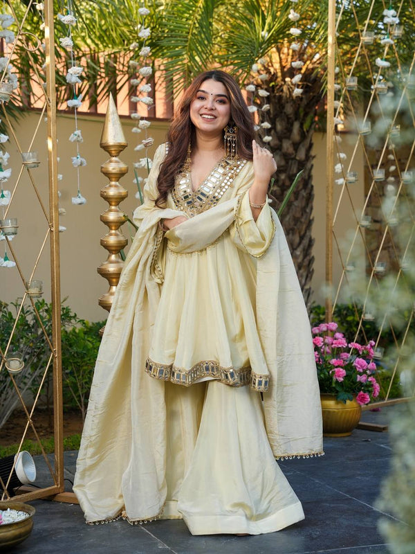 Cosmos Gold Mirror Work Sharara Set