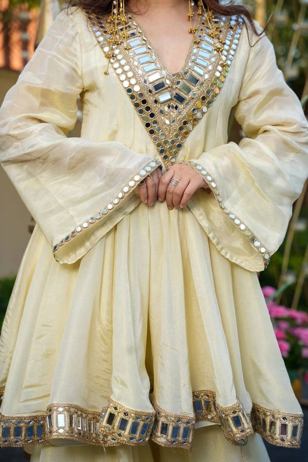 Cosmos Gold Mirror Work Sharara Set