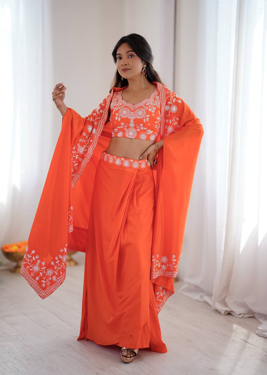 Designer Teal Western Dhoti Set with Embroidered Shrug