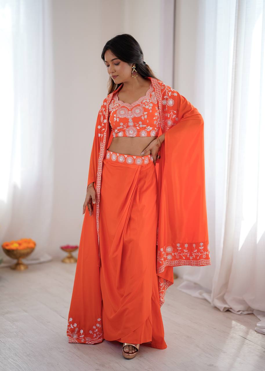 Designer Teal Western Dhoti Set with Embroidered Shrug