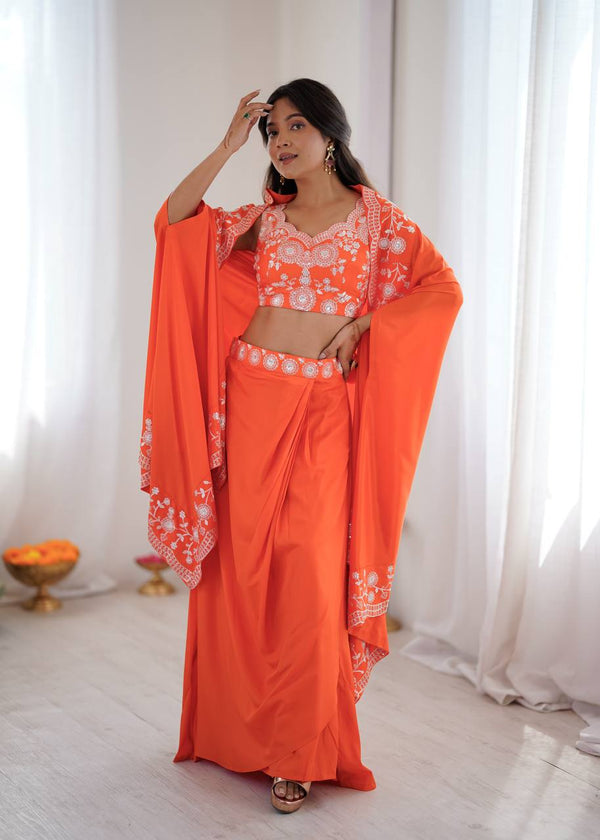 Designer Teal Western Dhoti Set with Embroidered Shrug