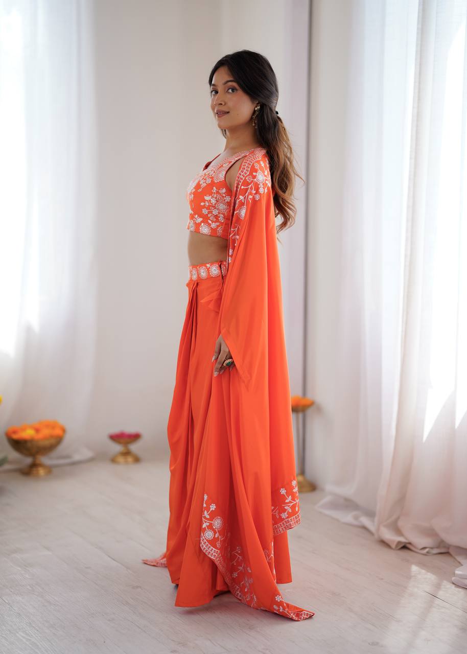 Designer Teal Western Dhoti Set with Embroidered Shrug