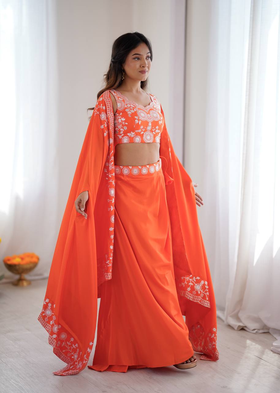 Designer Teal Western Dhoti Set with Embroidered Shrug