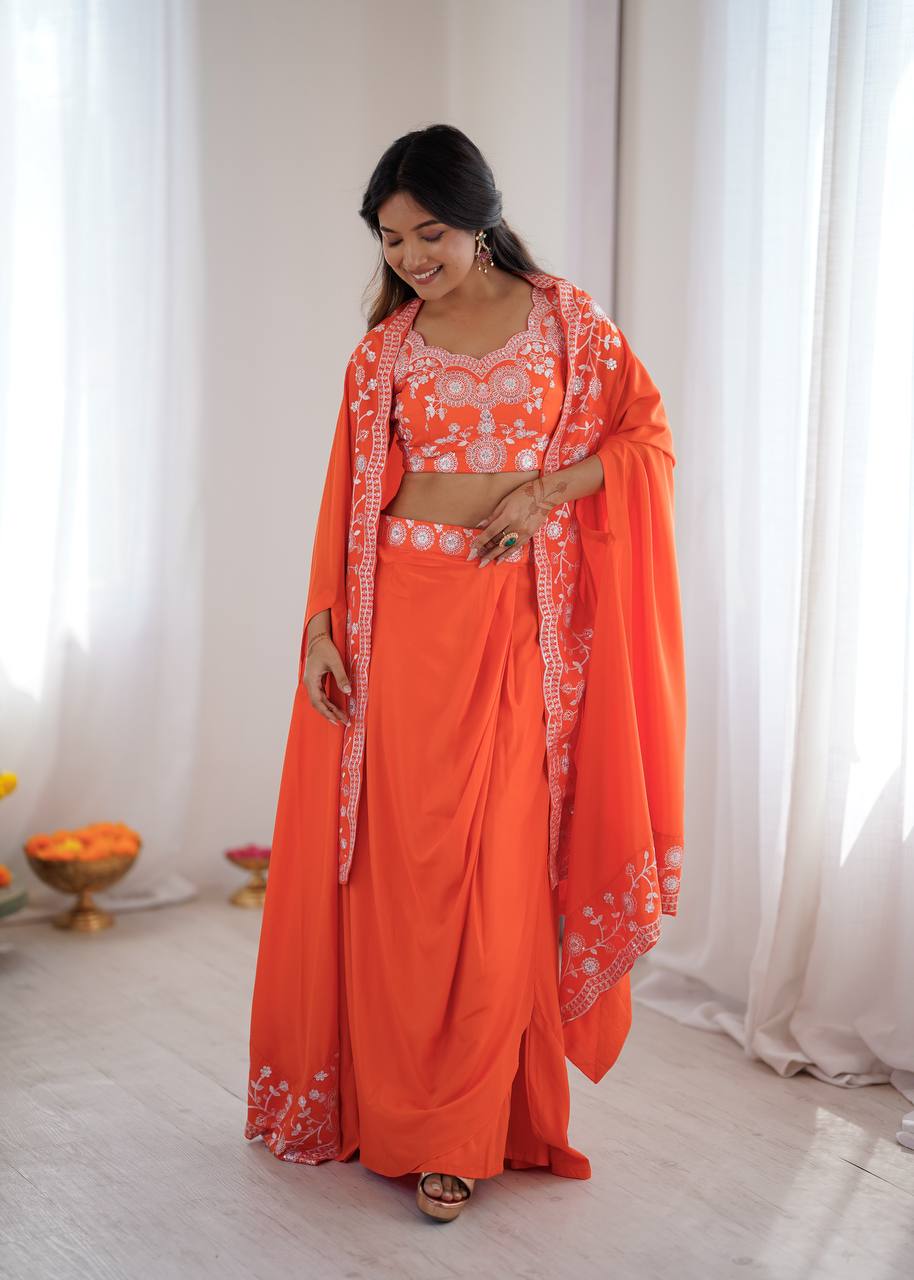 Designer Teal Western Dhoti Set with Embroidered Shrug