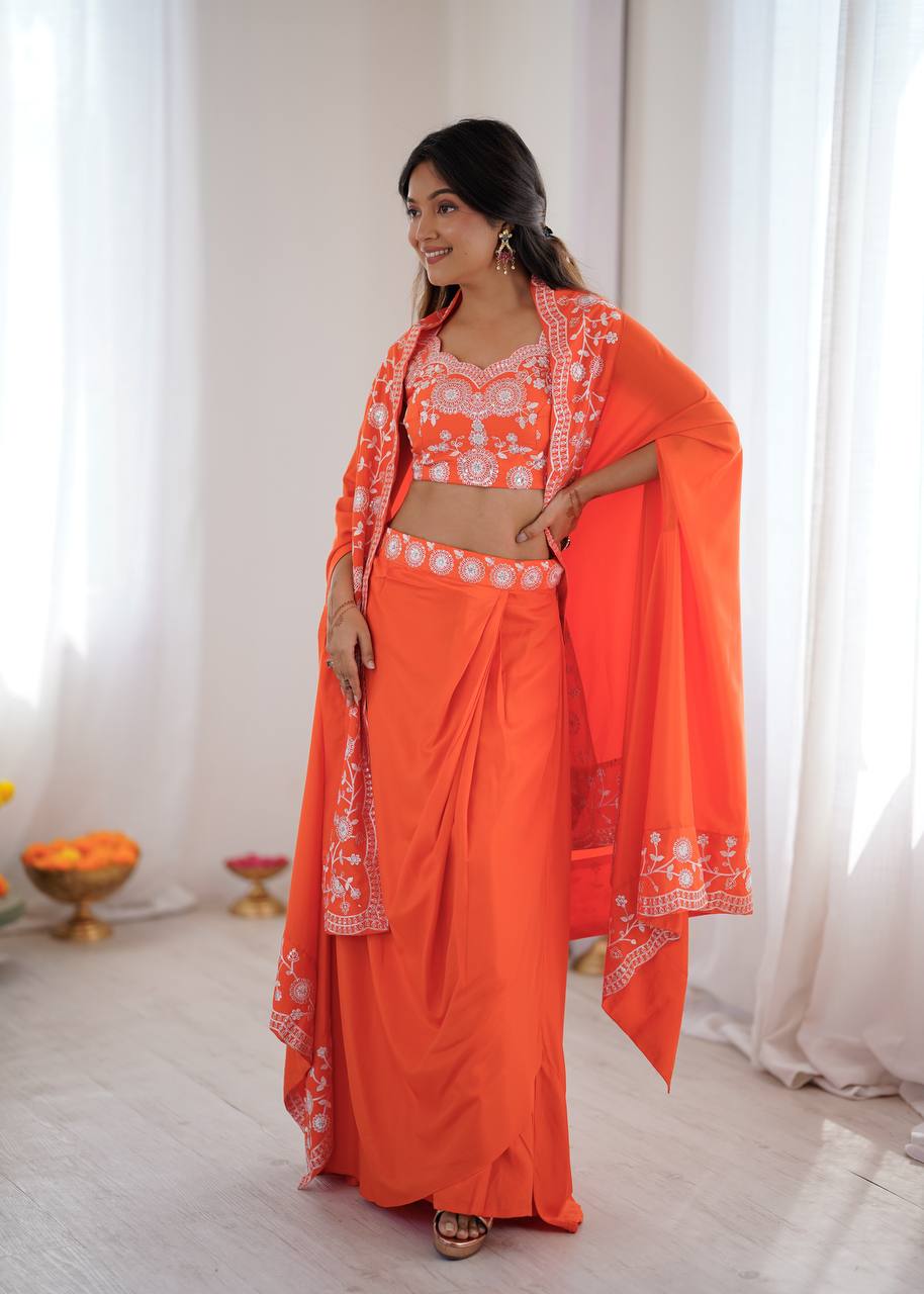 Designer Teal Western Dhoti Set with Embroidered Shrug