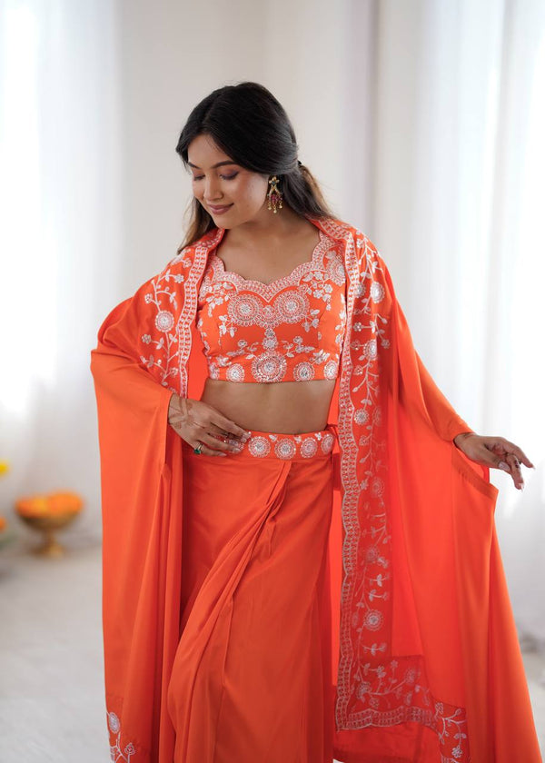 Designer Teal Western Dhoti Set with Embroidered Shrug