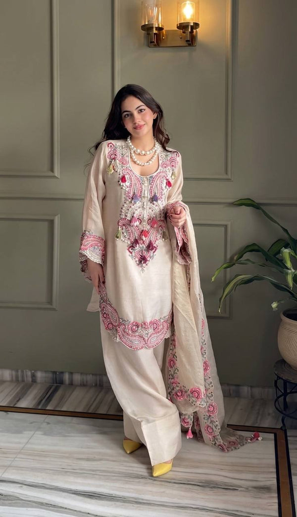 Georgette Farshi Suit Set Embroidered Party Wear