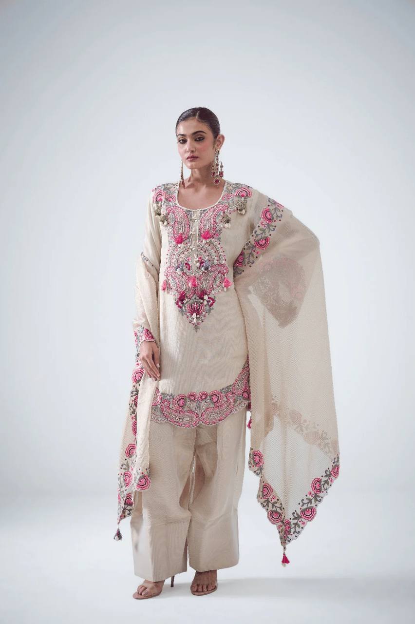 Georgette Farshi Suit Set Embroidered Party Wear