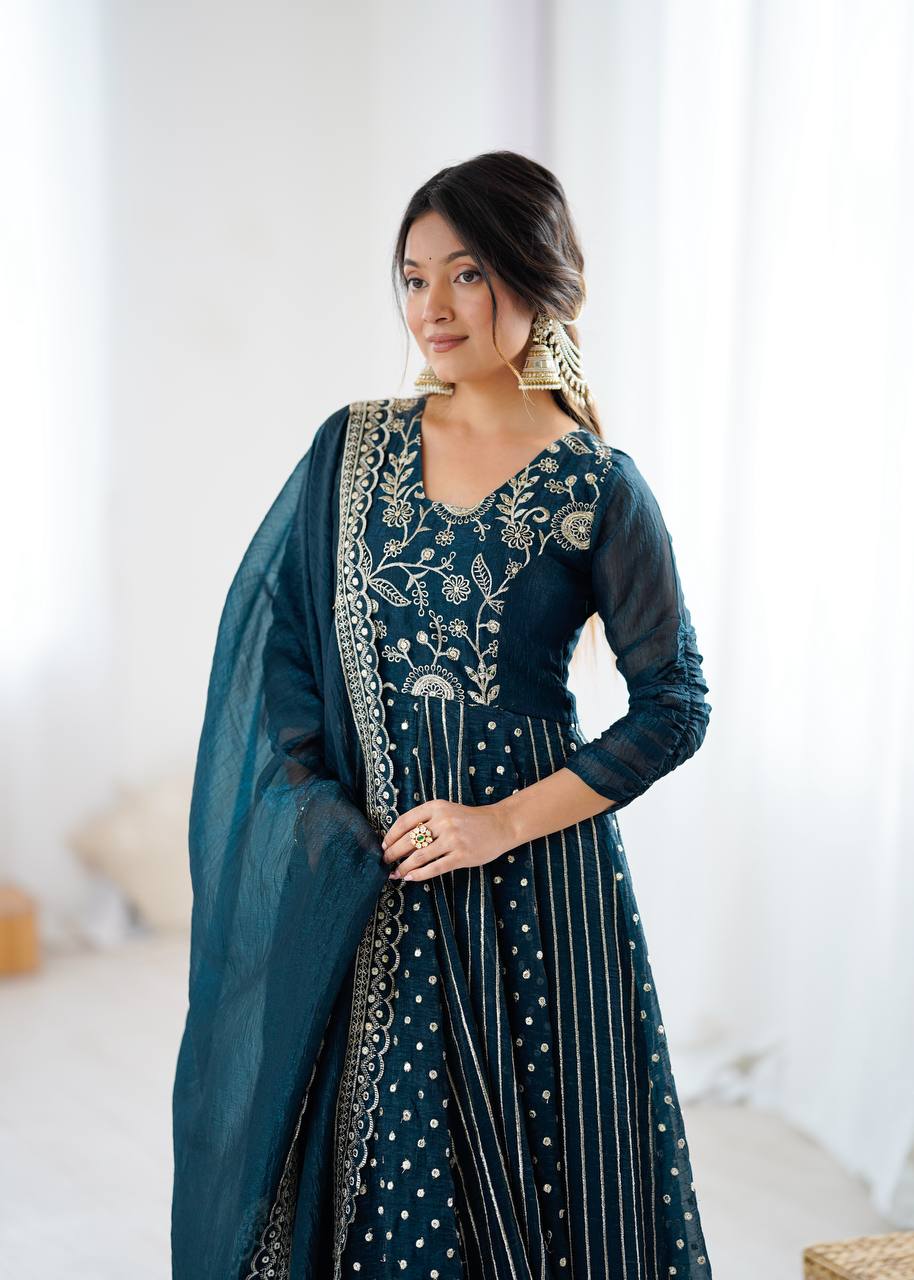 Designer Purple Anarkali Gown Set with Dupatta & Pant