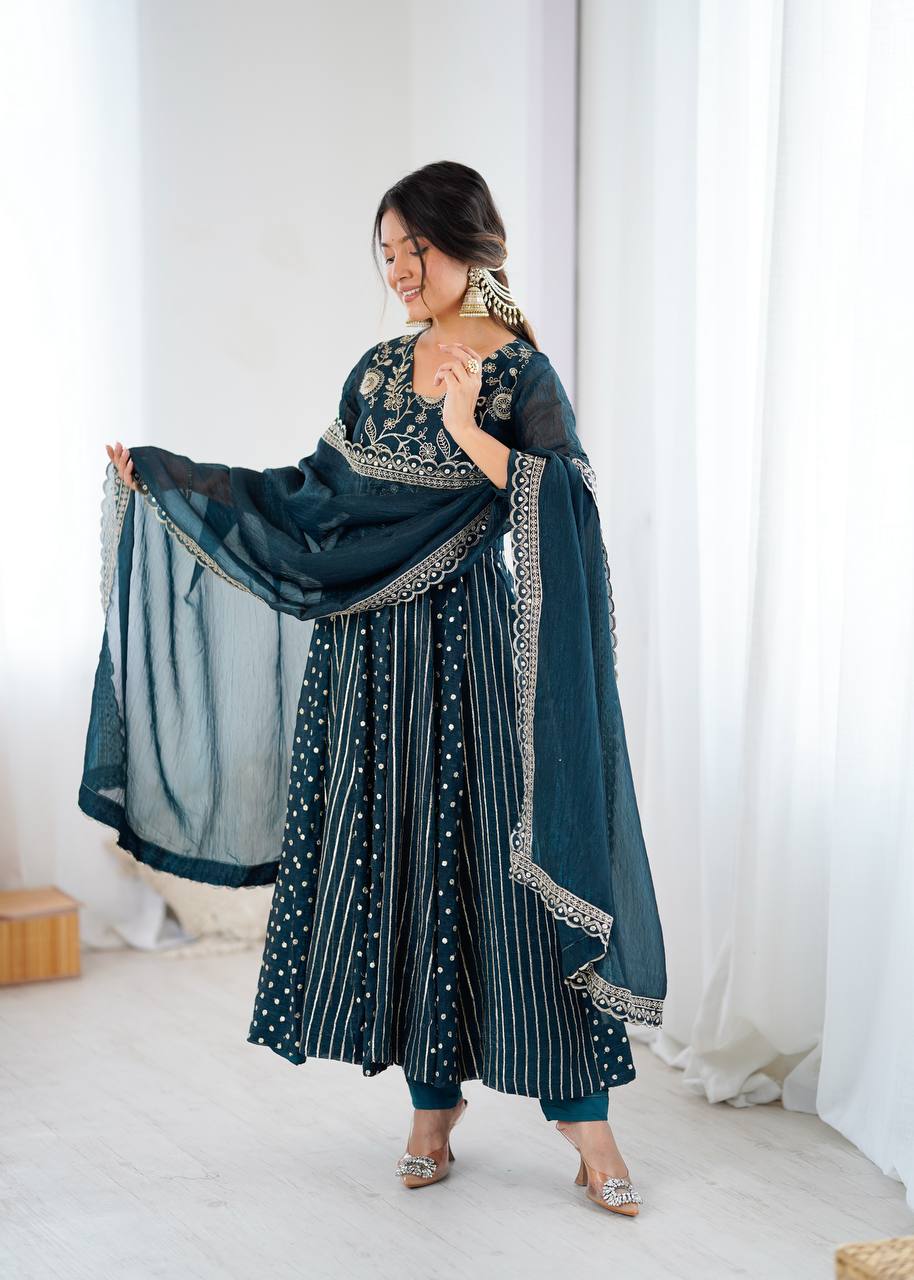 Designer Purple Anarkali Gown Set with Dupatta & Pant