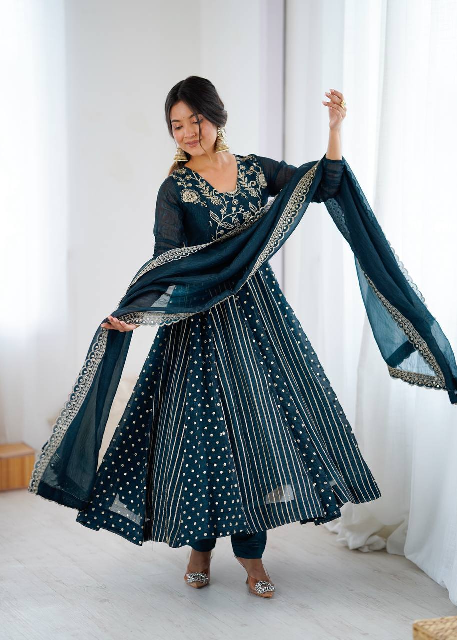 Designer Purple Anarkali Gown Set with Dupatta & Pant