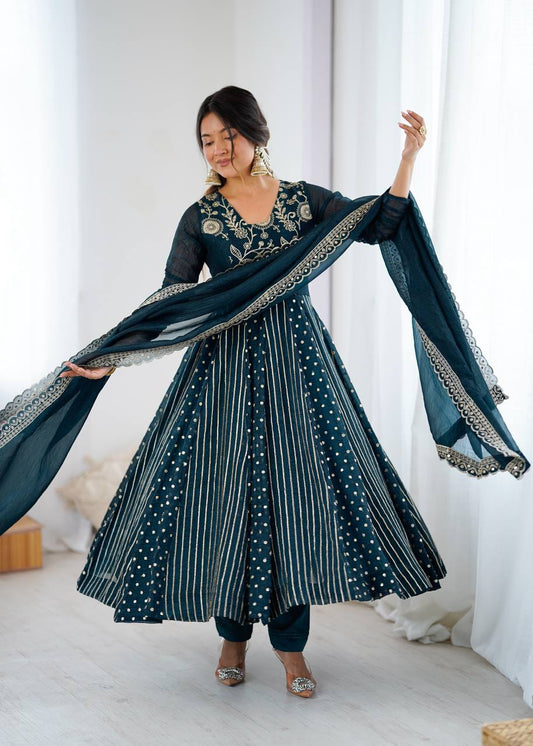 Designer Purple Anarkali Gown Set with Dupatta & Pant