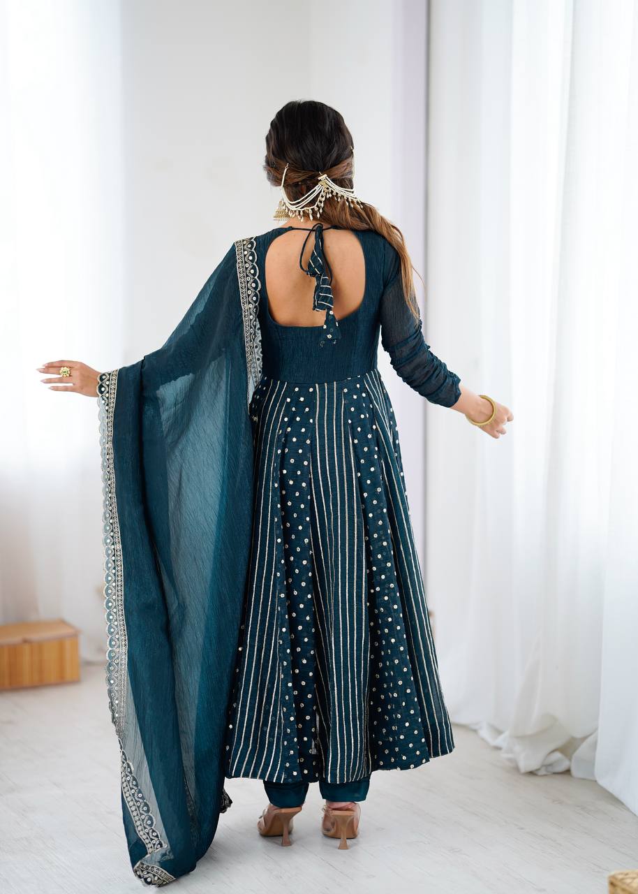 Designer Purple Anarkali Gown Set with Dupatta & Pant