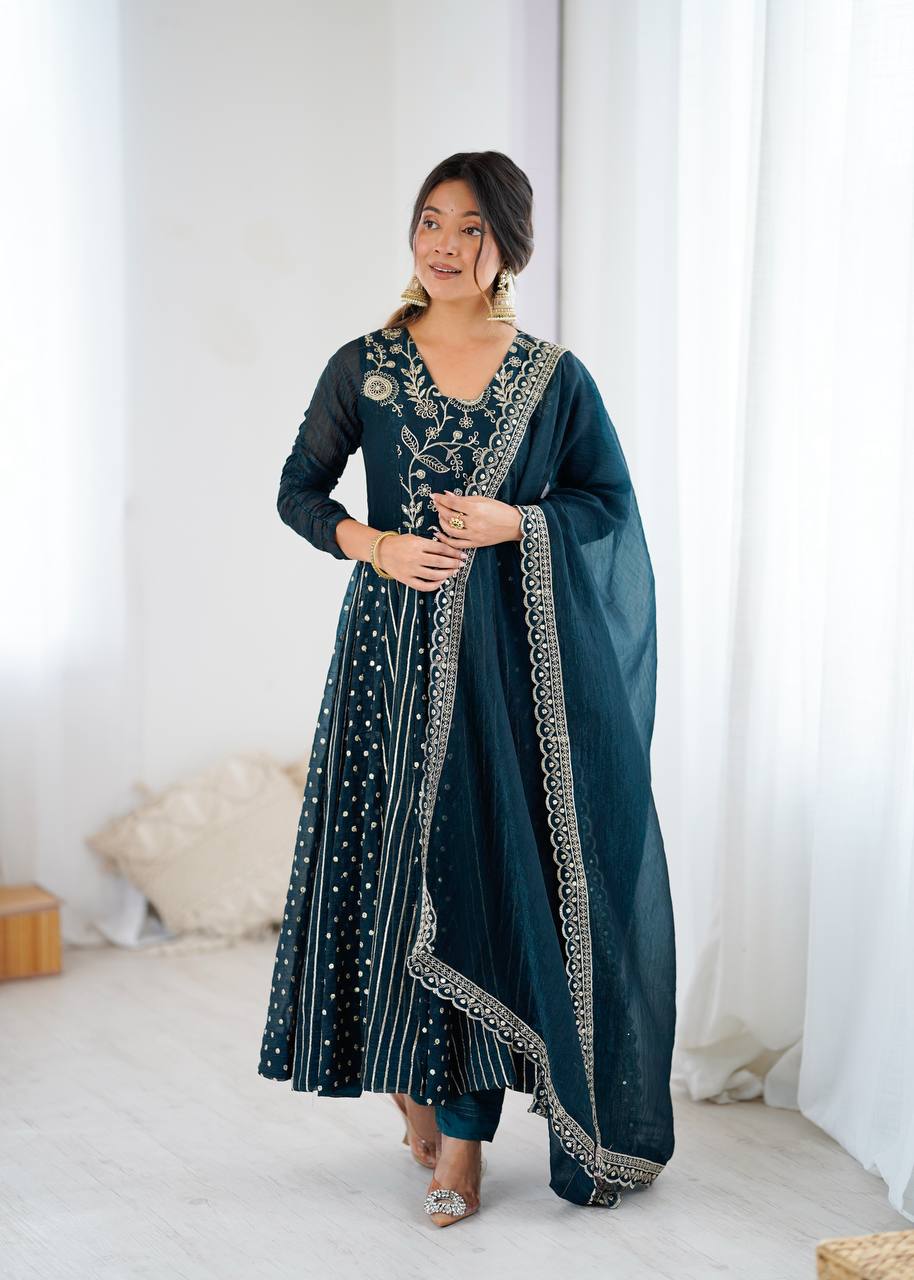 Designer Purple Anarkali Gown Set with Dupatta & Pant