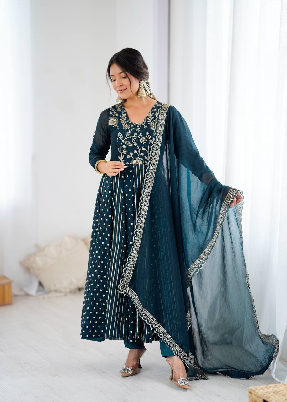 Designer Purple Anarkali Gown Set with Dupatta & Pant