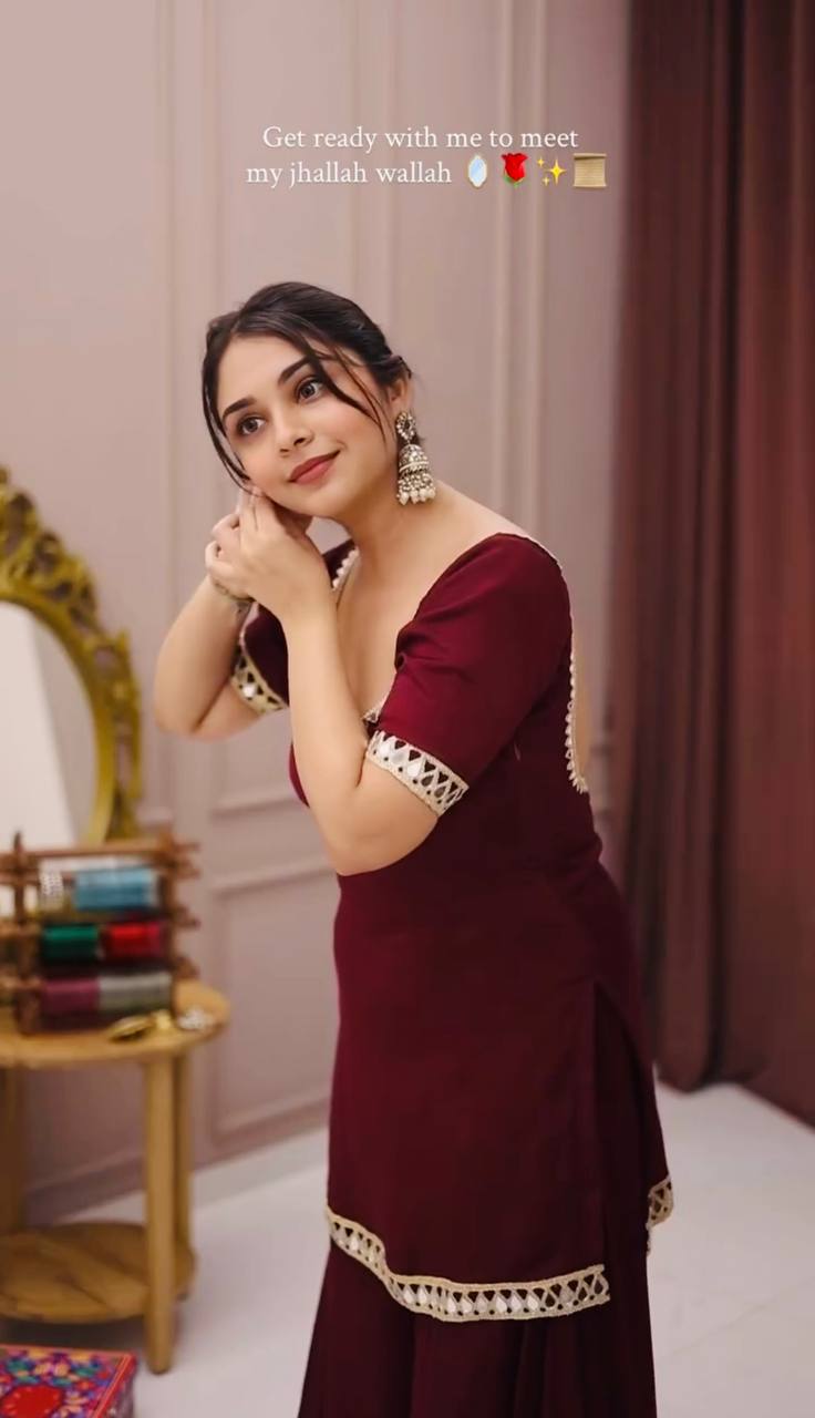 Heavy Faux Georgette Mirror Work Suit Set with Soft Net Dupatta