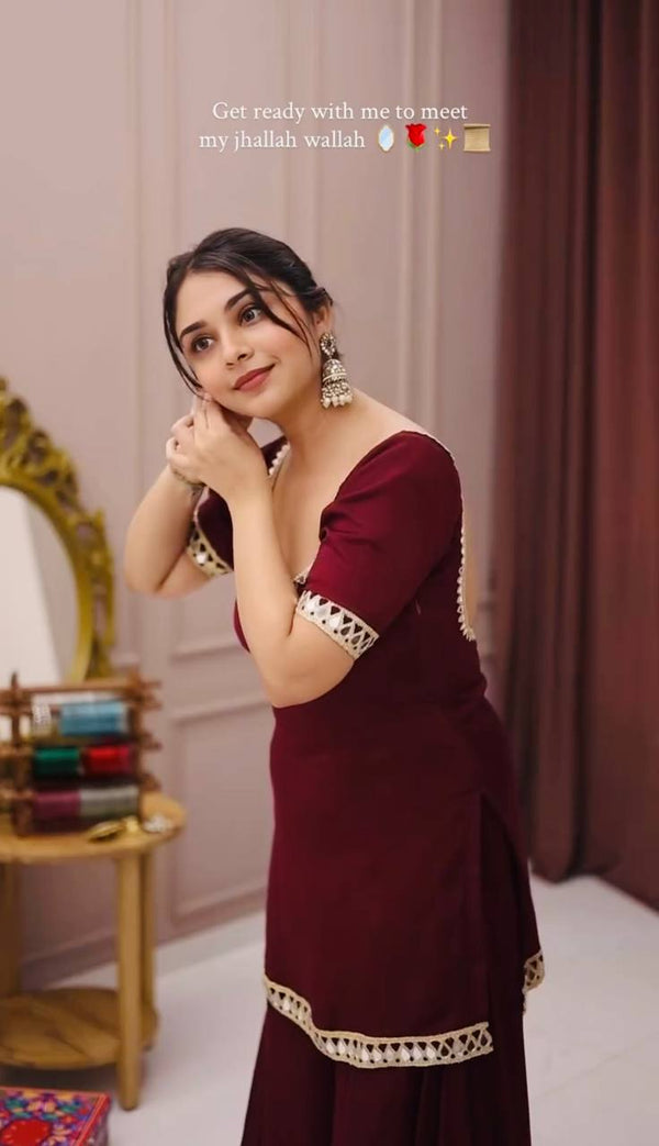 Heavy Faux Georgette Mirror Work Suit Set with Soft Net Dupatta