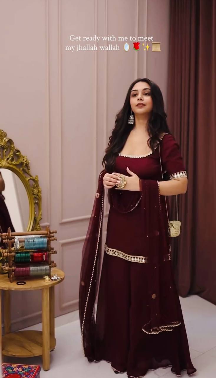 Heavy Faux Georgette Mirror Work Suit Set with Soft Net Dupatta