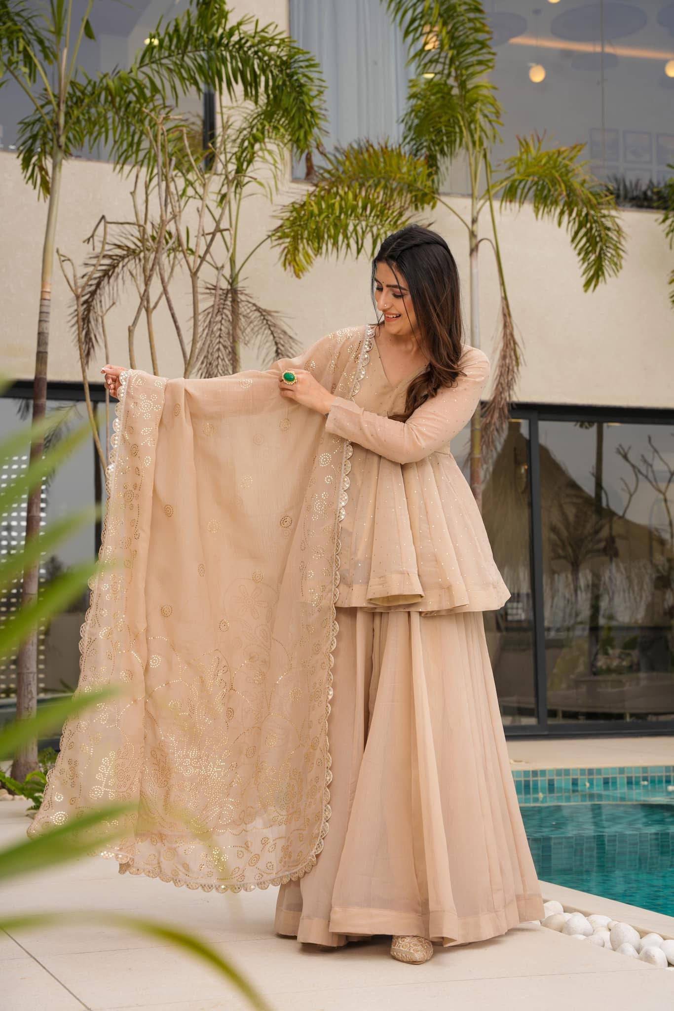 Tabby Organza Mukaish Sharara Set Party Wear Outfit