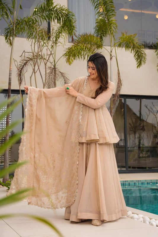 Tabby Organza Mukaish Sharara Set Party Wear Outfit